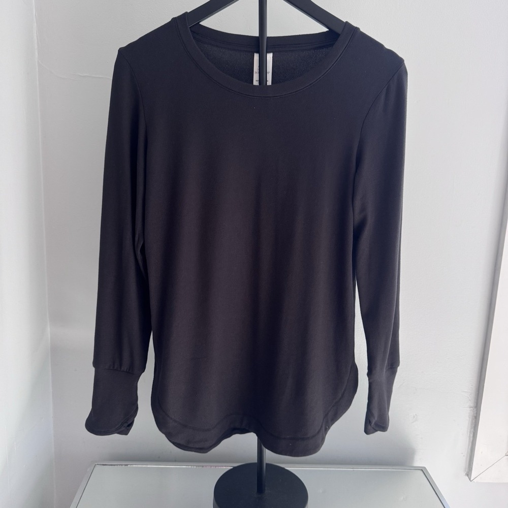Minimalist Black Long Sleeve Top‎ Soft Stretch Crew Neck Capsule Wardrobe S
